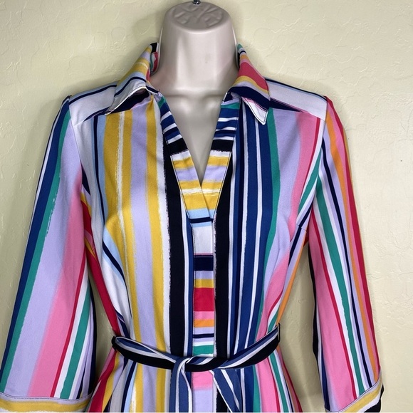 New York & Company Colorful Striped Print Midi Shirt Dress with Pockets Size XS - Picture 3 of 16